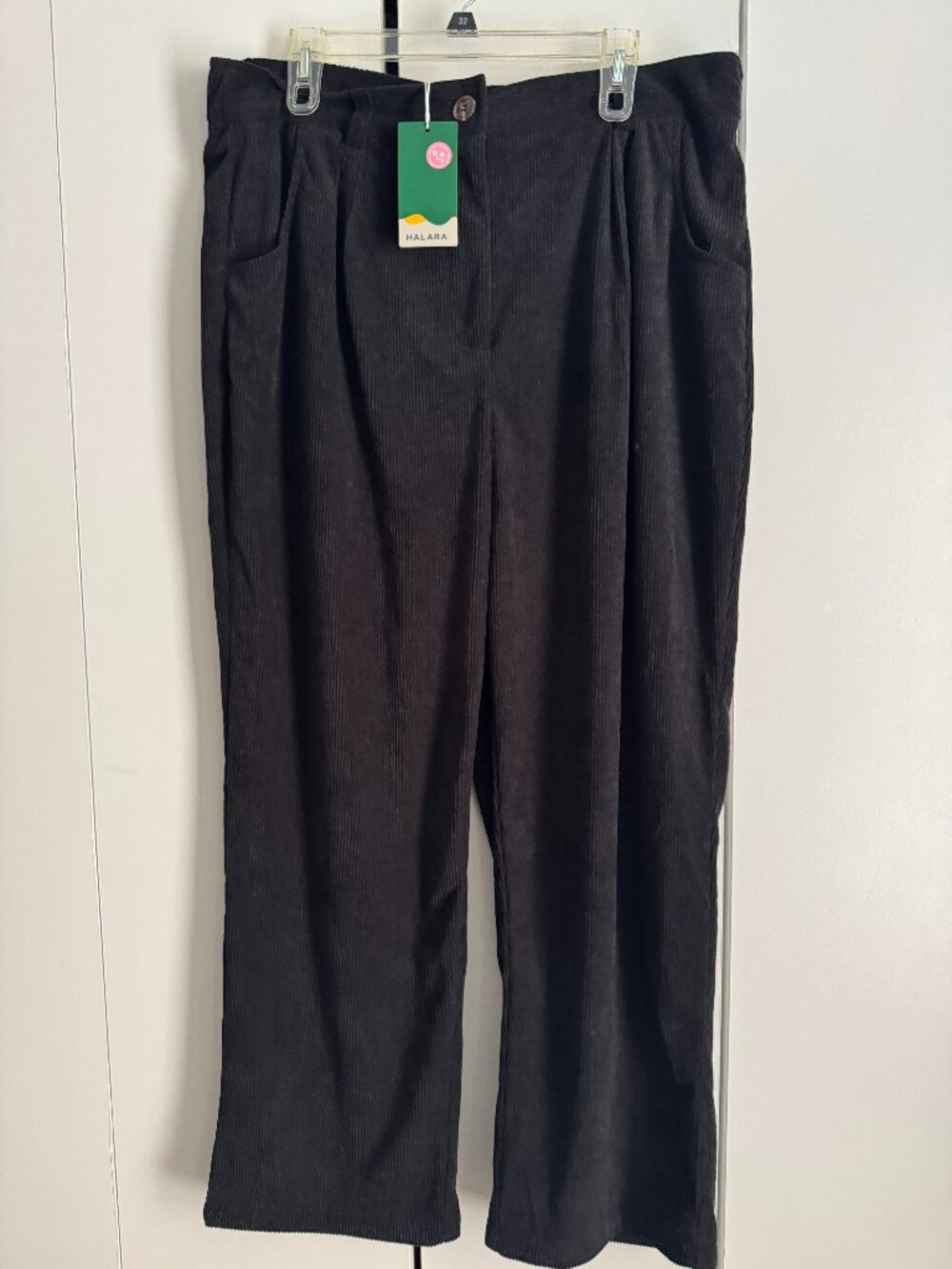 Halara Corduroy Pleated Black 2X High Rise Elastic Waist Pants